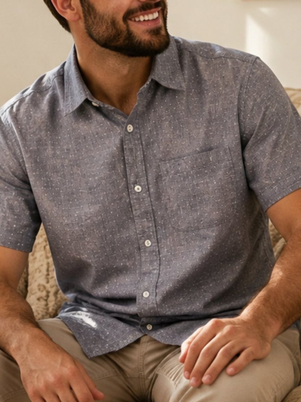 The Normal Brand Men's Blue Gray Dobby Dot Short Sleeve Button-Down Shirt Size S